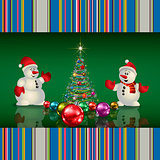 Abstract Christmas greeting with tree snowmen
