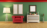 Vintage room with red classic armchair