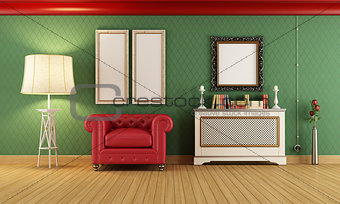 Vintage room with red classic armchair