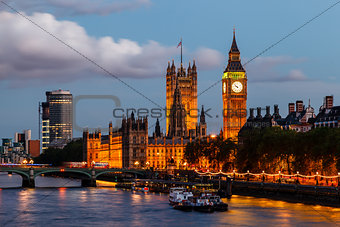 Big Ben and Westminster Bridge in the Evening, London, United Ki