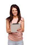 Brunette woman using a computer tablet