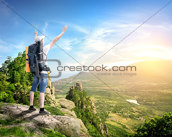 Tourist with in mountains