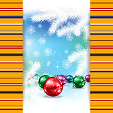 Christmas decorations and snowflakes on winter background