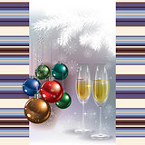 Abstract greeting with champagne and Christmas  decorations