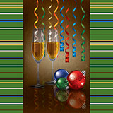 Christmas grunge greeting with champagne and decorations
