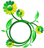 Green Banner with Leaves and Flowers