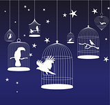 Vector background with birds cages