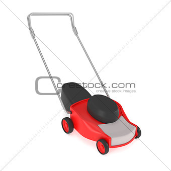 Red Lawn Mower with Grass Catcher isolated on white