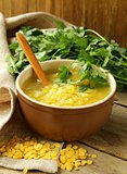 yellow lentil soup with green coriander