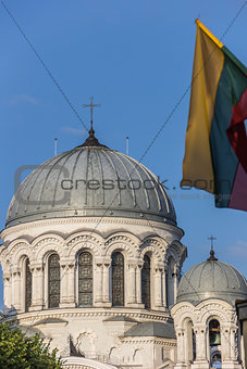 Kaunas St. Michael the Archangel church and Lithuanian flag