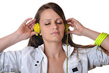 beautiful young woman listening music