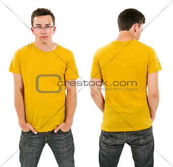 Male with blank yellow shirt and glasses