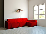 Red sofa and  in the livingroom