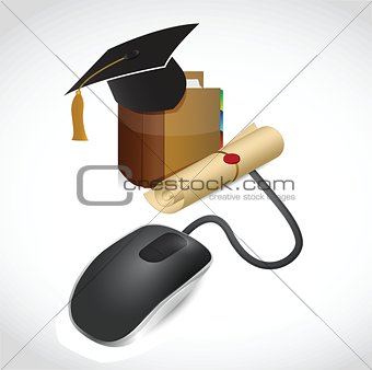 online education concept. mouse and book.