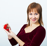 young attractive woman with a box for rings