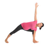 Asian pregnant yoga stretching.