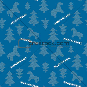 Seamless New-Year background with trees and horses