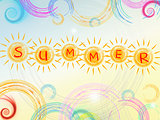 summer background with text in yellow suns and circles and spira