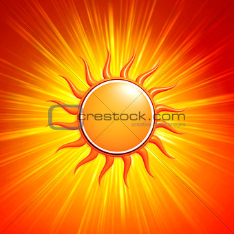 3d yellow sun with glowing orange rays