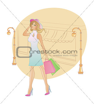 Shopping woman in hat