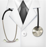 Close up of a doctors lab white coat and stethoscope. Vector ill