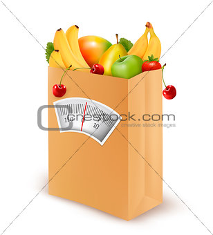 Healthy diet. Fresh food in a paper bag. Vector illustration. 