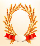 Ripe yellow wheat ears with red ribbons. Vector background 