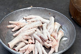 Raw Chicken Feet at Wet Market Closeup