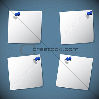 Square note papers with blue pin