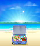 Tropical beach with Suitcase
