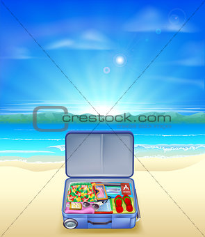 Tropical beach with Suitcase