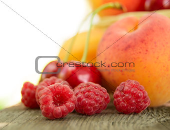 Fresh Ripe Sweet Fruits on the Wooden Table