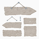 Blank wooden signs (hanging and light gray)