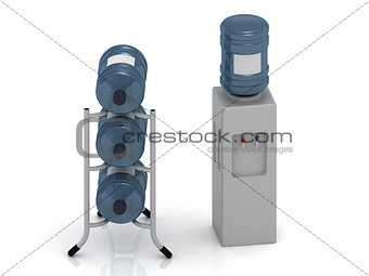 Water cooler with bottles and three bottles