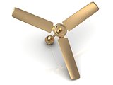 Gold ceiling fan with a reflective surface 