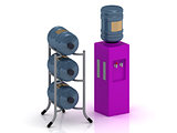 Lilac water cooler with bottles 