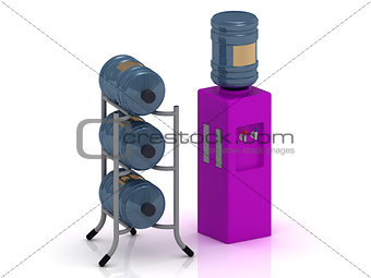Lilac water cooler with bottles 