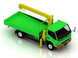 Green truck with a crane