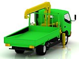 Green truck with a yellow crane