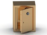 Safe deposit box in gold with the door open