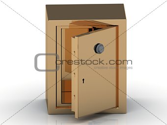 Safe deposit box in gold with the door open