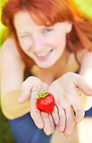 girl with strawberries