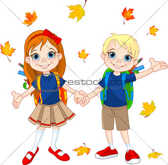 Boy and girl ready to school
