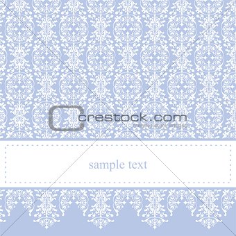 Vector card or invitation - classic and elegant with sweet blue background and white ornament lace.