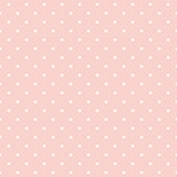 Seamless vector pattern with white polka dots on a pastel baby pink background.