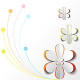 White Paper Flower on Colorful background Card Design