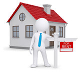 White 3d human and small house with sign a lease