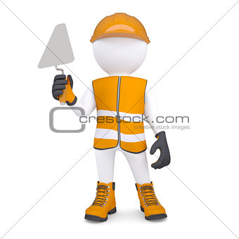 3d white man in overalls with a trowel