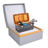 Toolbox in open gift box