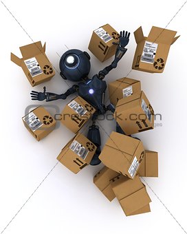 Android with shipping boxes